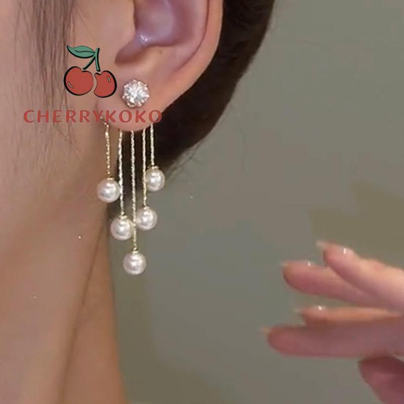 🍒🍒CHERRYKOKO Khuyên Tai Bạc 925 Đính Ngọc Trai Tua Rua Phong Cách Hàn Quốc Thời Trang