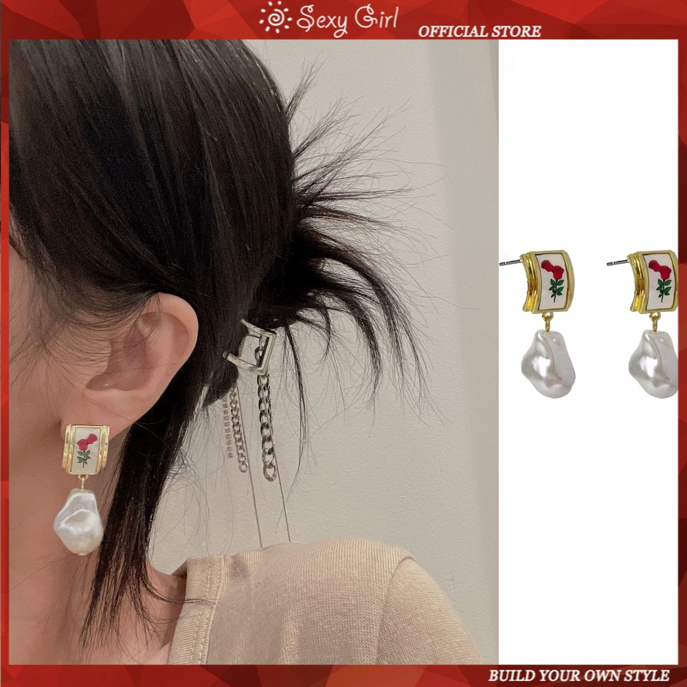 Bông Tai Mạ Bạc 925 Hình Hoa Hồng Đính Ngọc Trai Phong Cách Baroque Cổ Điển Quyến Rũ Cho Nữ