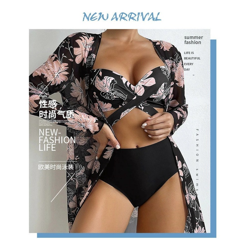 Mới Bộ bikini Ba Mảnh Phối Lưới Phong Cách Âu Mỹ Quyến Rũ Dành Cho Nữ