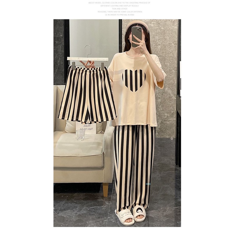 Bộ Đồ Ngủ Ba Món Dáng Rộng Phong Cách Hàn Quốc Thời Trang Xuân Thu Cho Nữ