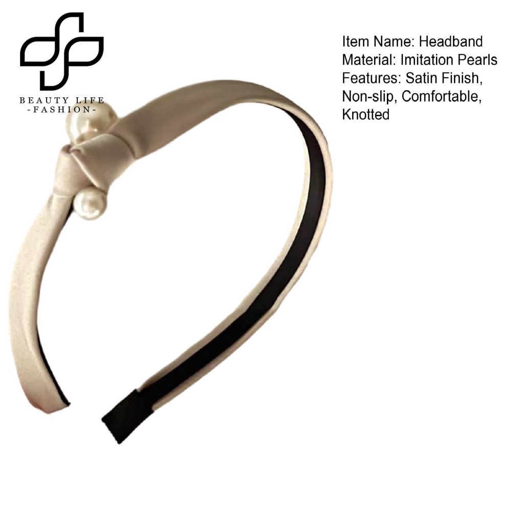 Băng Đô Vải Satin Thắt Nút Đính Ngọc Trai Nhân Tạo Chống Trượt Thời Trang Vintage