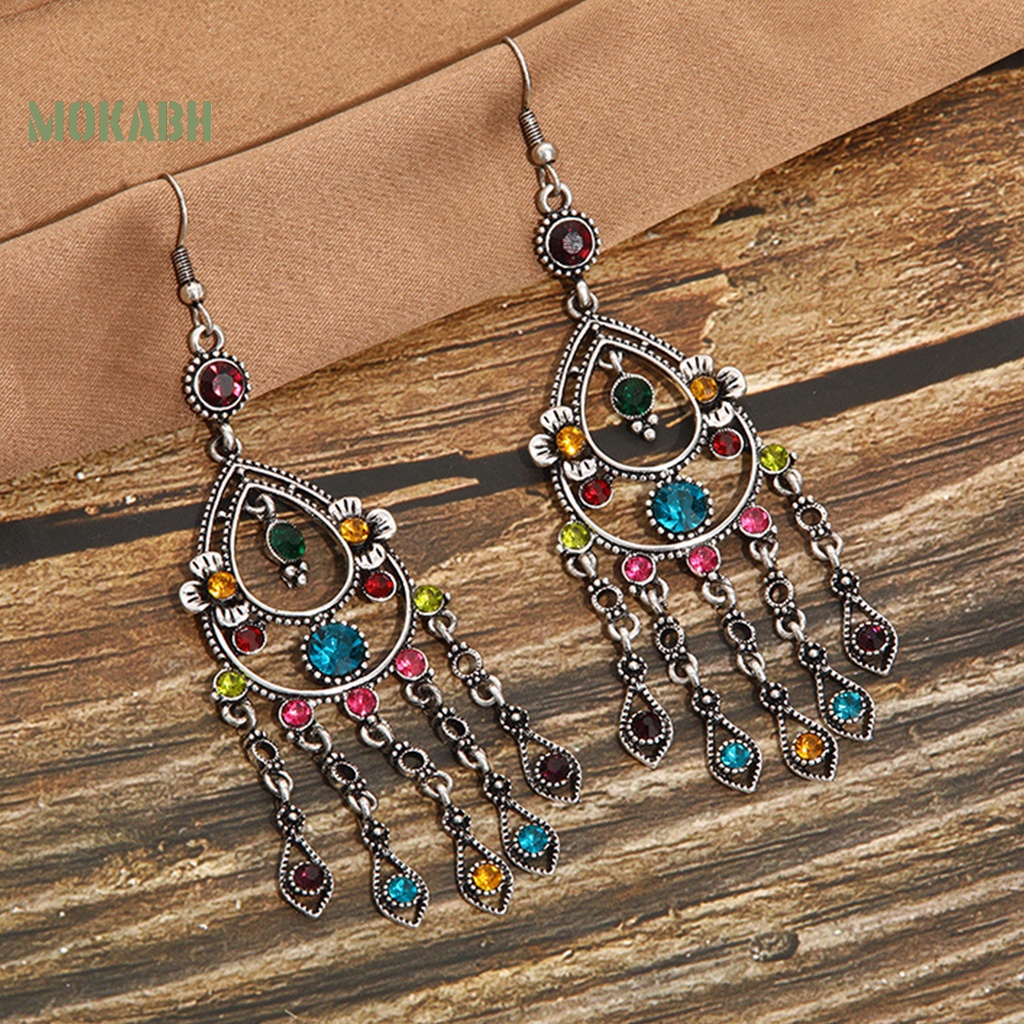 1 Cặp Bông Tai Nhiều Lớp Đính Đá Phong Cách Bohemian Cổ Điển Dễ Phối Đồ