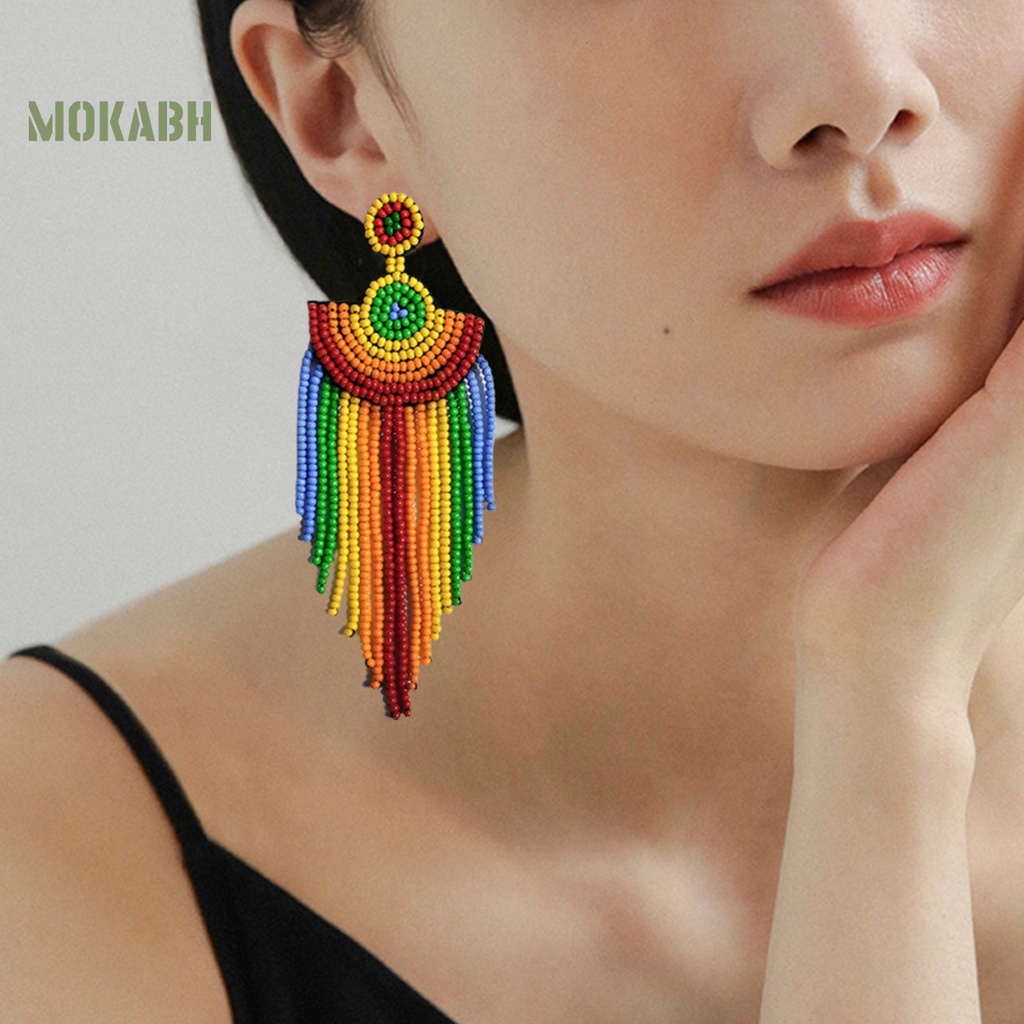 1 Cặp Bông Tai Dạng Chuỗi Hạt Nhiều Màu Sắc Phong Cách Vintage