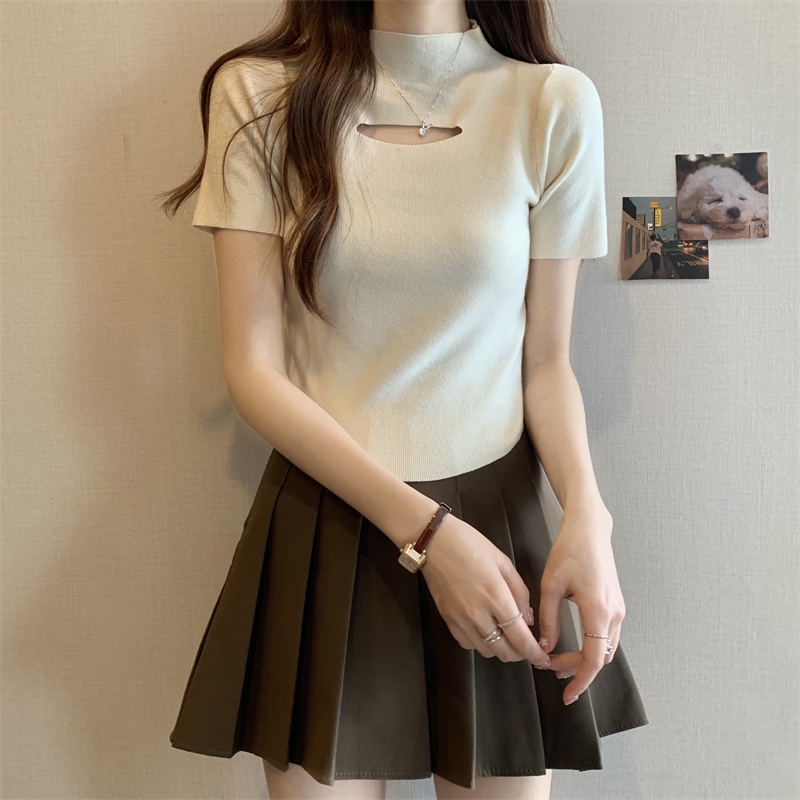 Áo Thun Crop top Tay Ngắn Màu Sắc Đơn Giản Phong Cách Hàn Quốc Quyến Rũ Dành Cho Nữ