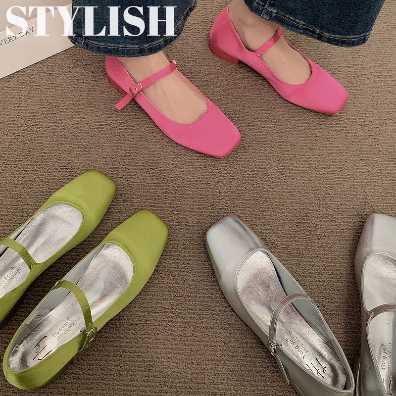 Giày Búp Bê Đế Dày Màu Bạc Phong Cách Retr EAML