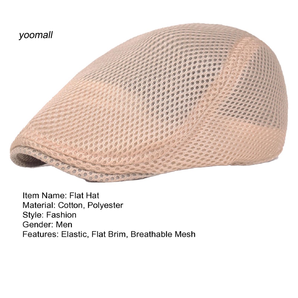 Mũ Beret Phẳng Co Giãn Màu Trơn Phối Lưới Thoáng Khí Thời Trang Cho Nam