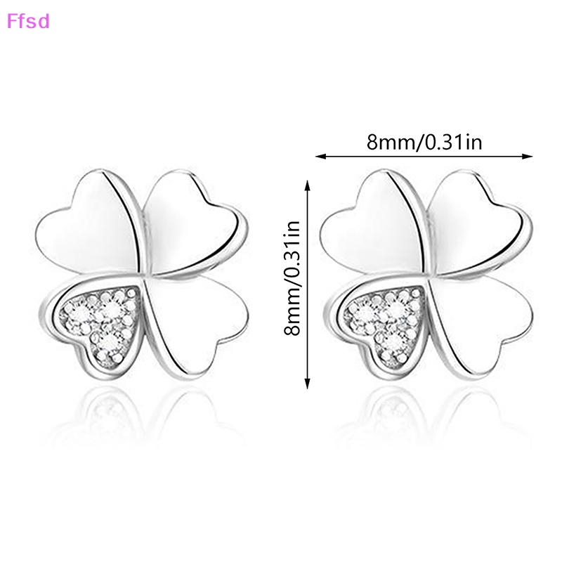1 Đôi Bông Tai Mạ Bạc Hình Cỏ Bốn Lá Đính Đá Zircon Màu Sắc Đơn Giản Dành Cho Nữ