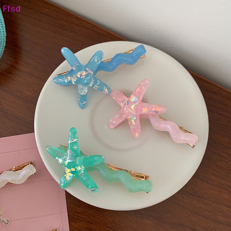 {Ffsd} Kẹp Tóc Mái Lượn Sóng Hình Sao Biển Màu Vàng Cá Tính Dễ Phối Đồ