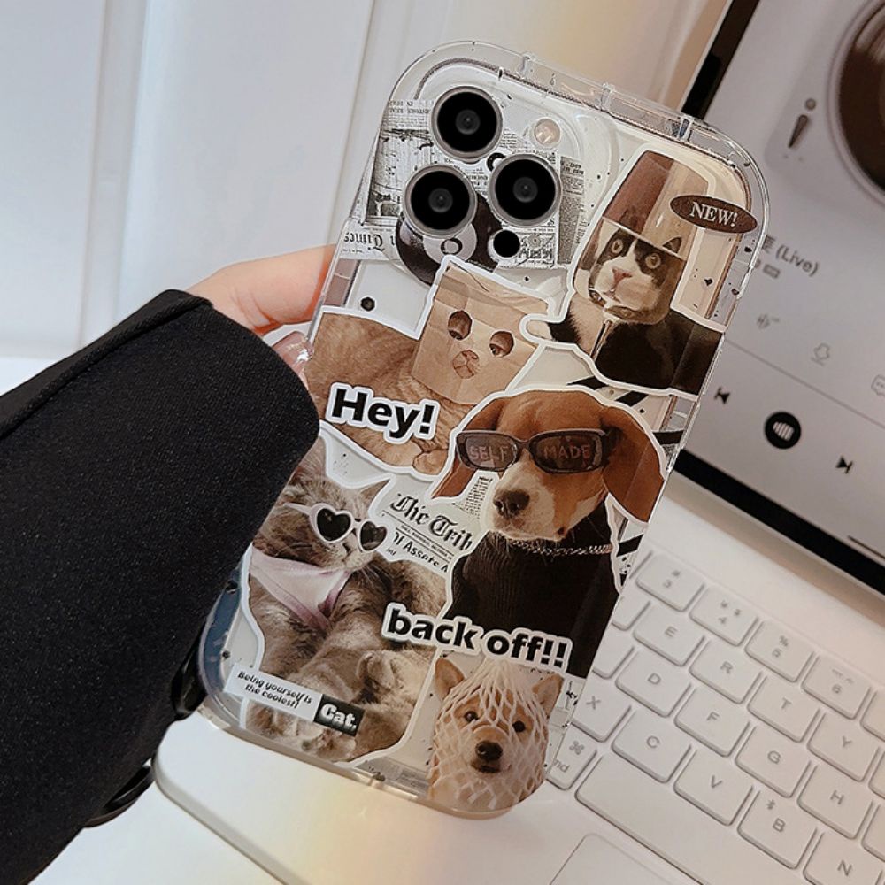 Ốp Điện Thoại TPU Mềm Chống Rơi Họa Tiết Cún Mèo Hoạt Hình Kiểu Retro Cho IPhone 11 14 13 12 Pro Max
