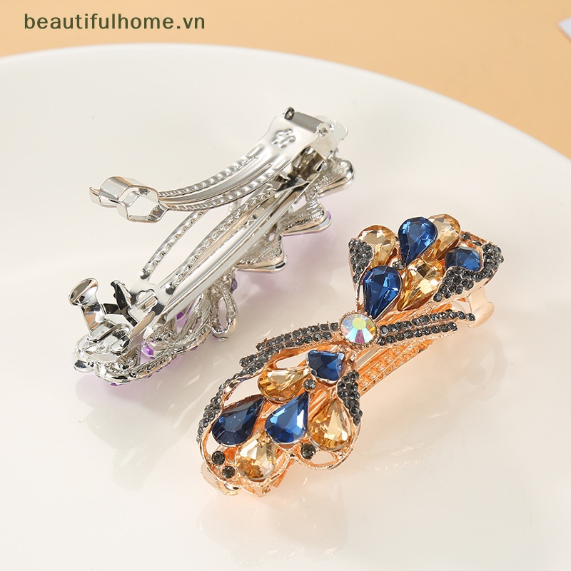 Kẹp Tóc Đuôi Công Đính Kim Cương Pha Lê Đa Năng