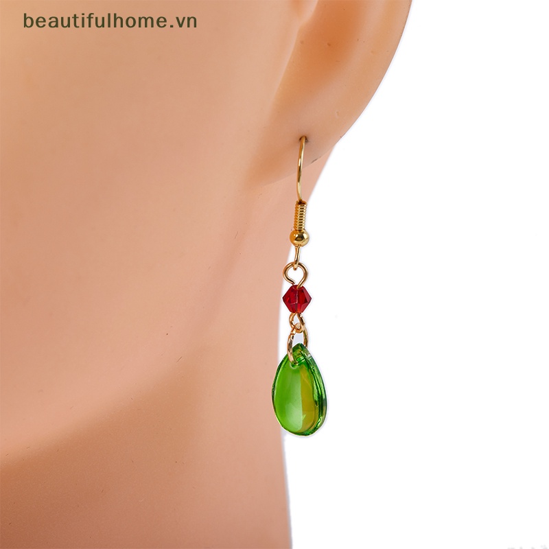 [beautifulhome] Bông Tai Pha Lê Hình Giọt Nước Màu Xanh Lá Cây Đơn Giản Phụ Kiện Hóa Trang Làm Đẹp Cho Nữ [beauty
