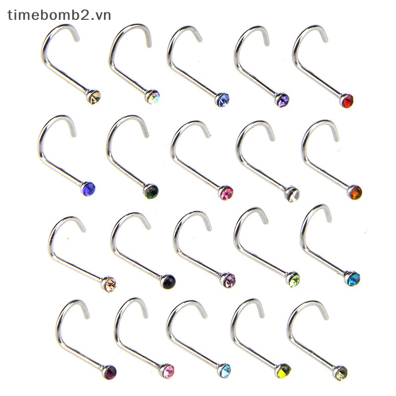 Set 20 Khuyên Mũi Bằng Thép Không Gỉ Đính Đá Pha Lê