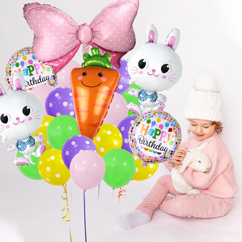 Set 25 Bong Bóng Lá Nhôm Hình Thỏ Phục Sinh Trang Trí Tiệc Sinh Nhật Cho Bé