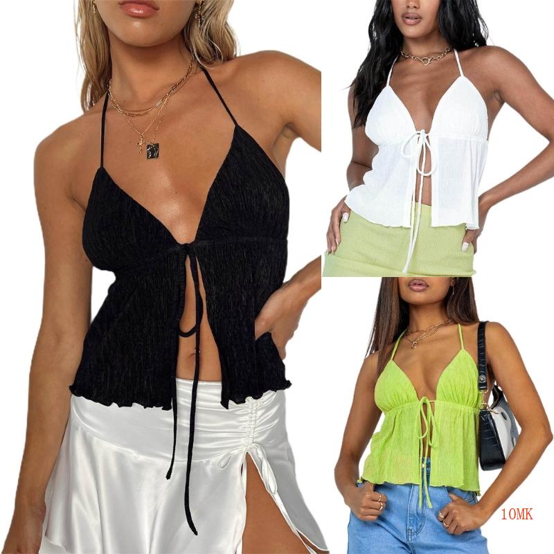 Xiangbao Áo Sát Nách Hở Lưng Màu Trơn Gợi Cảm