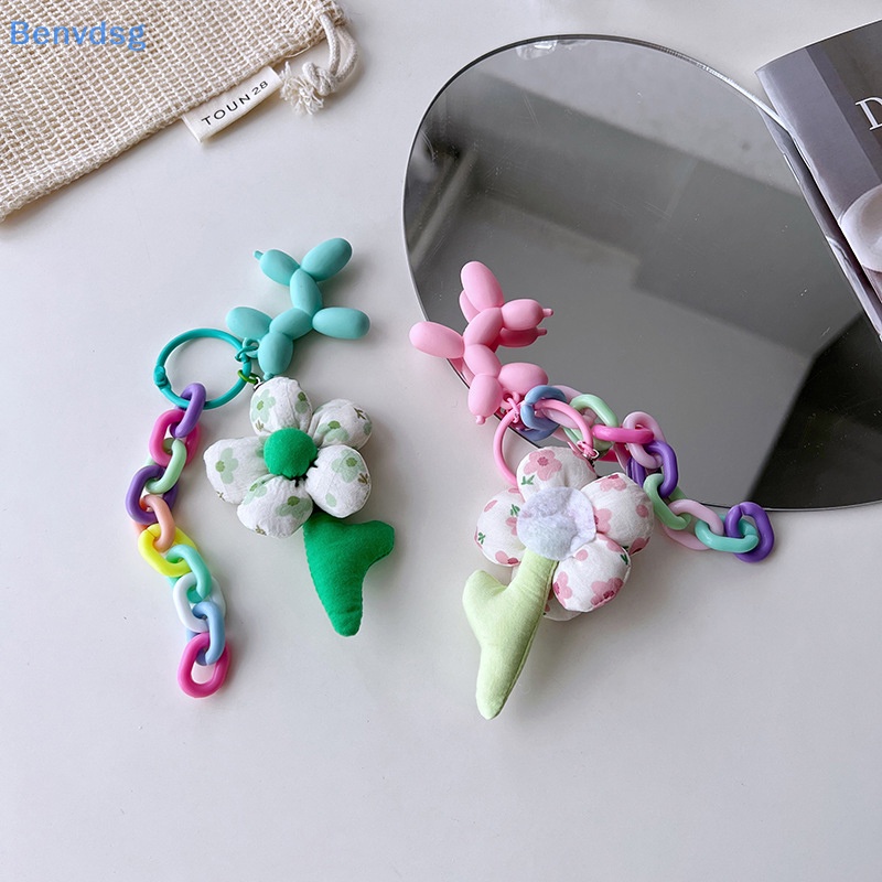 Benvdsg &gt; Móc Khóa Xe Hơi / Túi Xách Bằng Vải Họa Tiết Hoa / Cô Gái Và Bong Bóng Nhiều Màu Dễ Thương Thích Hợp