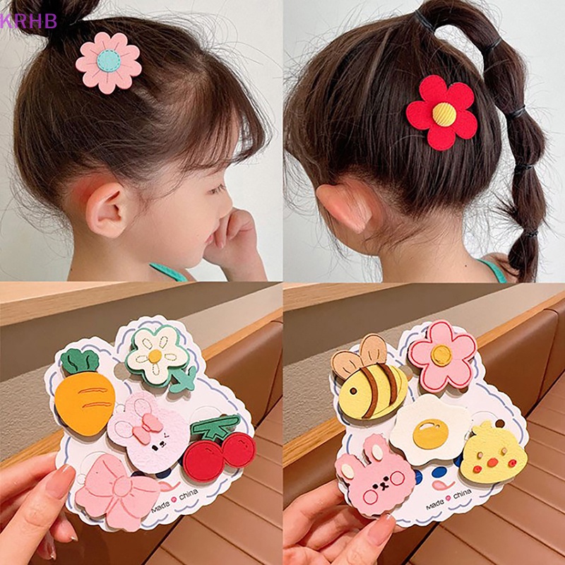 Set 5 Kẹp Tóc Họa Tiết Hoạt Hình Phong Cách Hàn Quốc Dễ Thương Cho Bé Gái Mới