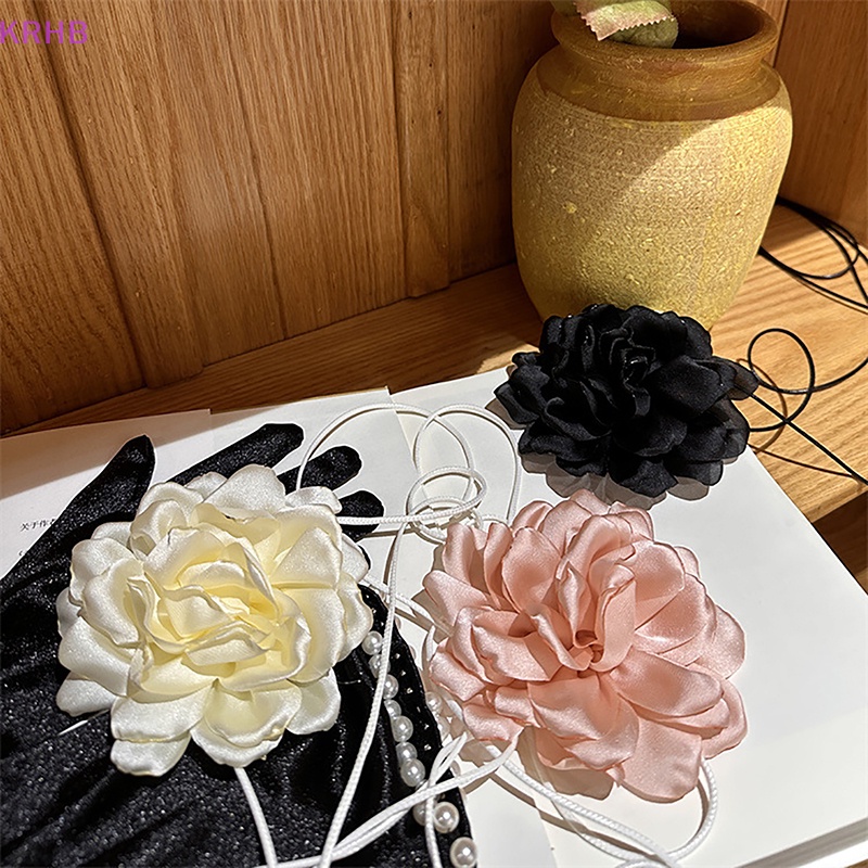 Vòng Cổ Choker Bản To Đính Nơ Và Hoa Hồng Lớn Dễ Điều Chỉnh Mới