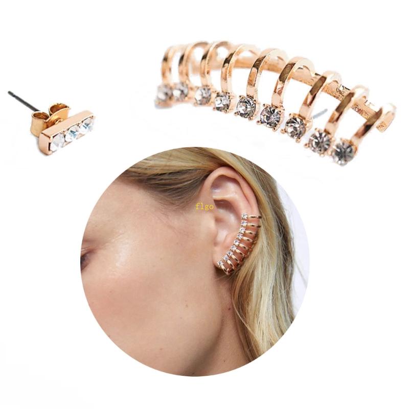 Set 2 Khuyên Kẹp Vành Tai Chất Liệu Hợp Kim Lấp Lánh Thời Trang Dự Tiệc