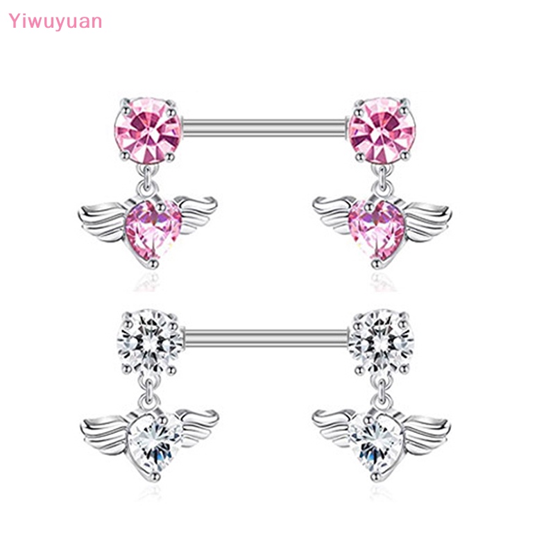 < Yiwuyuan > Nhẫn Núm Vú Giả Bằng Thép Không Gỉ Đính Đá Zircon Hình Trái Tim Pha Lê Thời Trang Quà Tặng Nữ