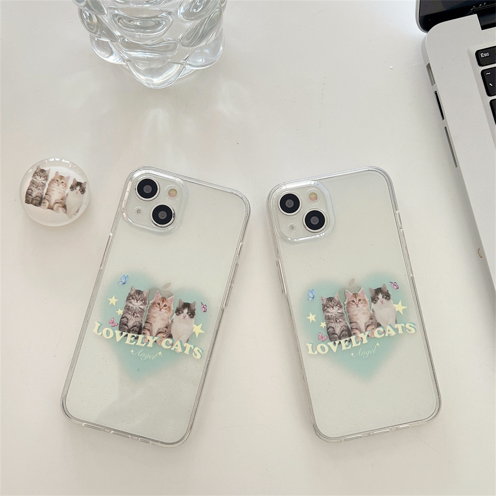 Ốp Điện Thoại TPU Dẻo Trong Suốt Họa Tiết Chú Mèo Dễ Thương Chống Sốc Kèm Giá Đỡ Cho iPhone 11 13 12 14 Pro Max