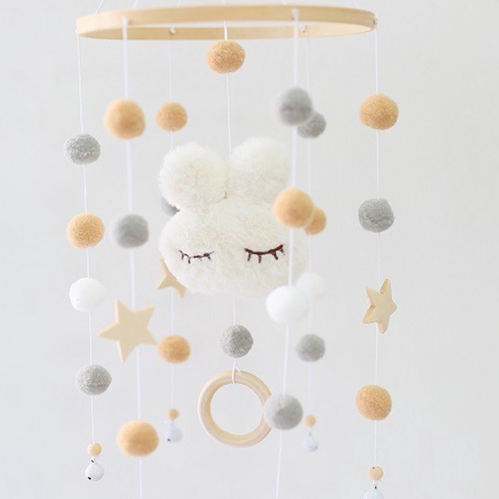 (runbu) Lục Lạc Di Động Hình Thỏ Màu Trắng Cho Nôi Em Bé