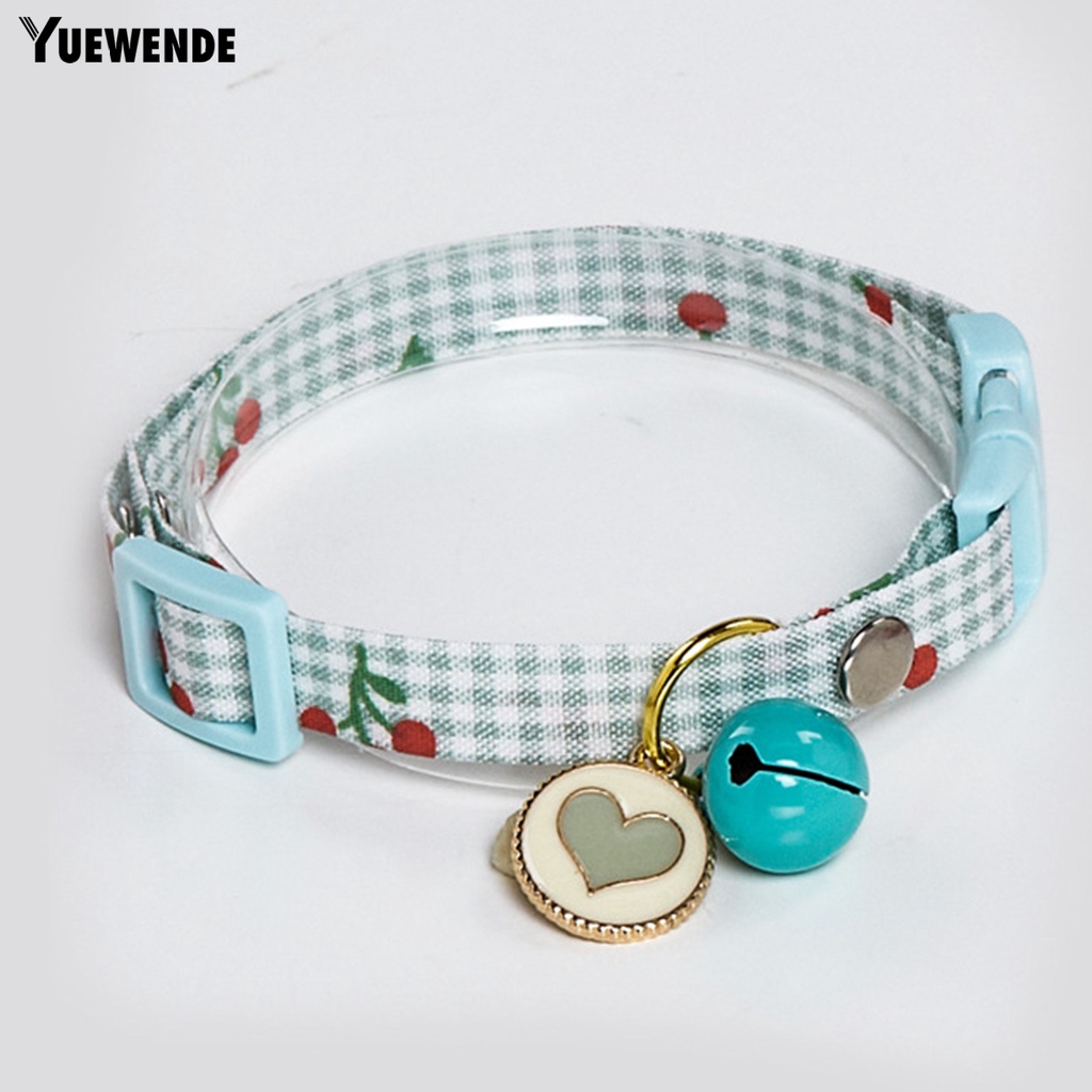 Yq.e Vòng Cổ Thoáng Khí Tháo Nhanh Họa Tiết Cherry Kẻ Sọc Có Chuông Trang Trí Cho Thú Cưng