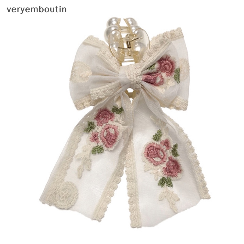 Kẹp Tóc Nơ Vải Ren Thêu Hoa Phong Cách Hàn Quốc Cho Nữ