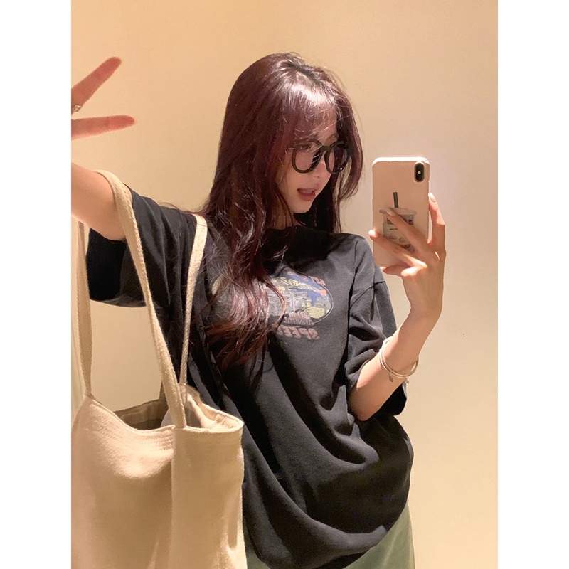 Áo Thun Tay Ngắn Dáng Rộng Phong Cách retro Cho Nữ