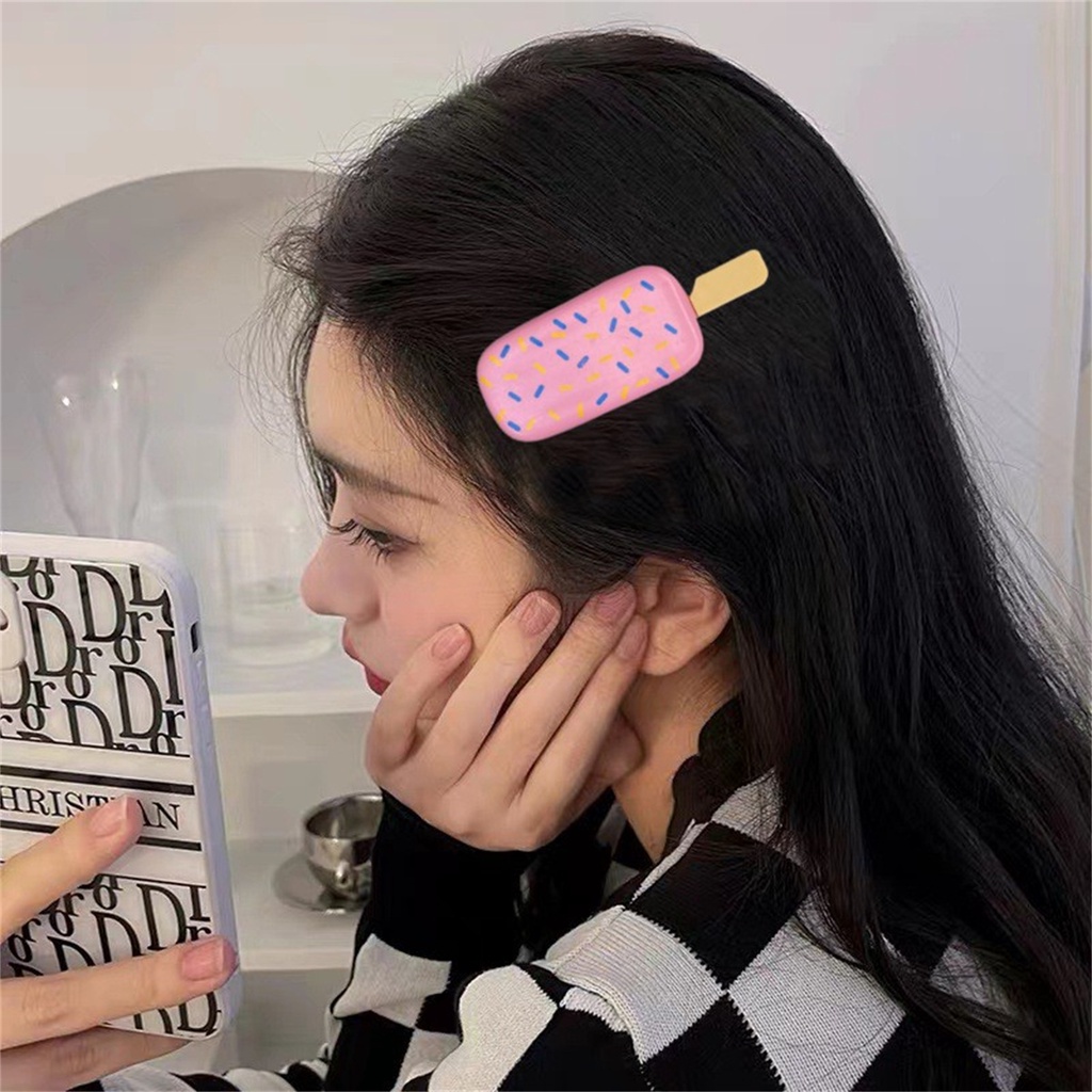 Kẹp Tóc Nhựa Hình Cây Kem Màu Sắc Ngọt Ngào Phong Cách Hàn Quốc