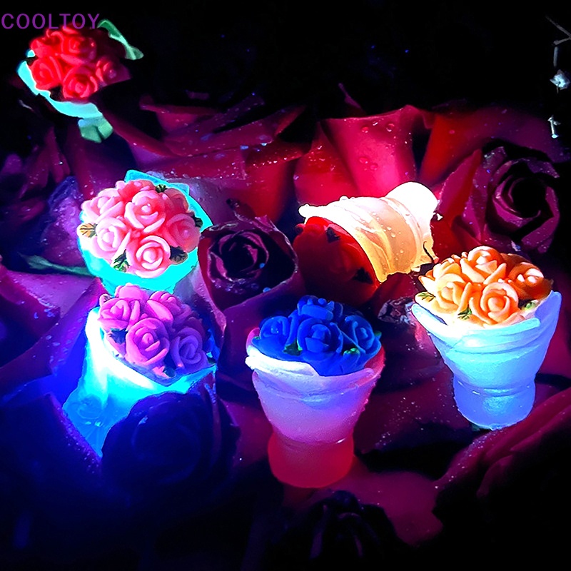 1 Bó Hoa Hồng Mini Phát Sáng Nhiều Màu Sắc Dùng Trang Trí Tiểu Cảnh