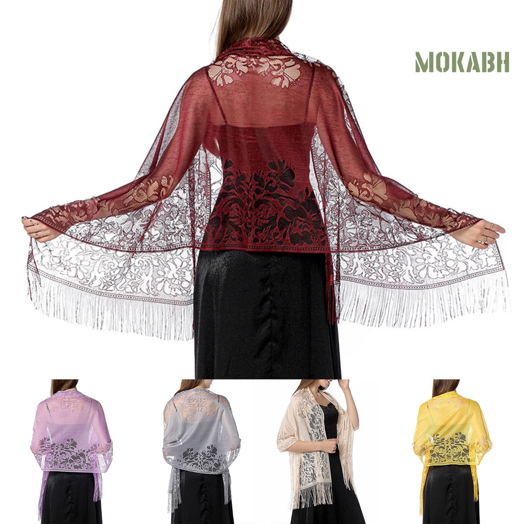 Khăn Choàng Ren Hoa Phối Tua Rua Dành Cho Cô Dâu