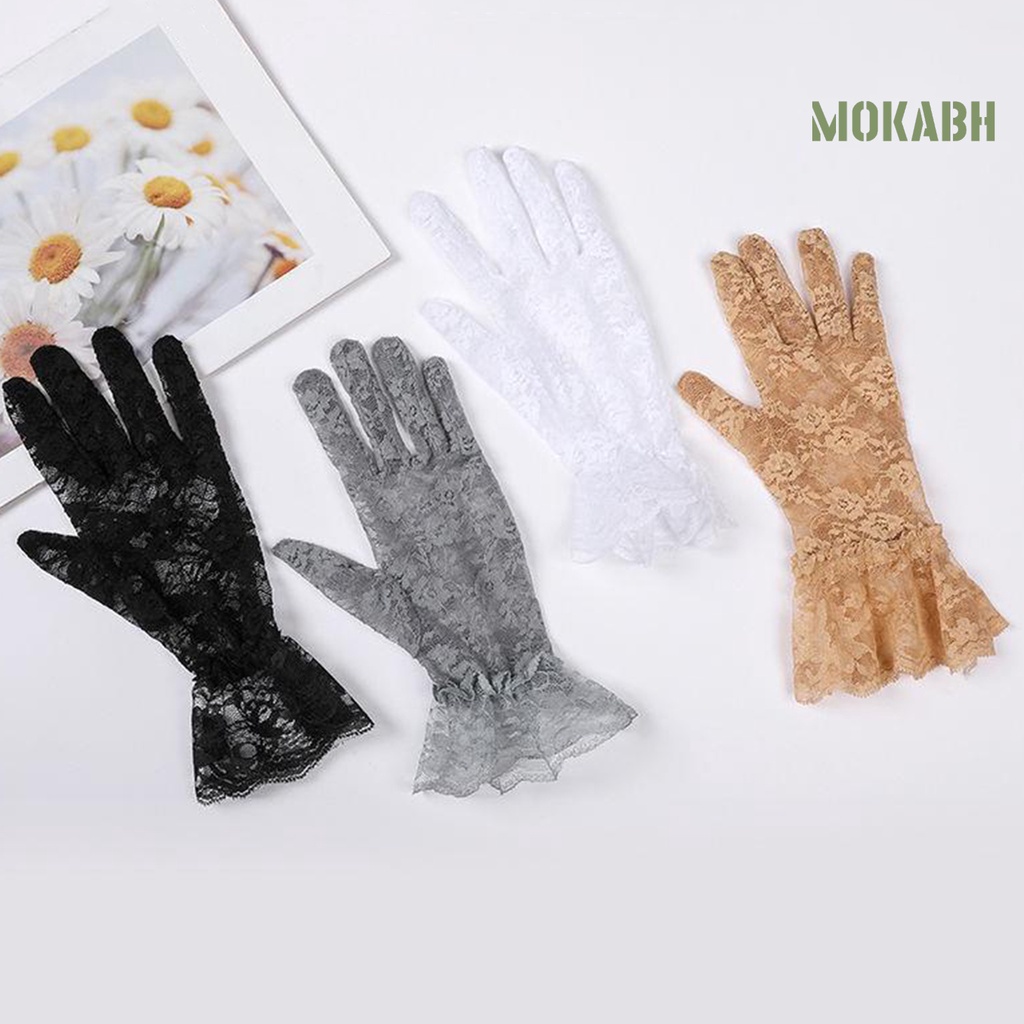 1 Đôi Găng Tay Ngắn Họa Tiết Ren Hoa Màu Trơn Thanh Lịch Dành Cho Cô Dâu