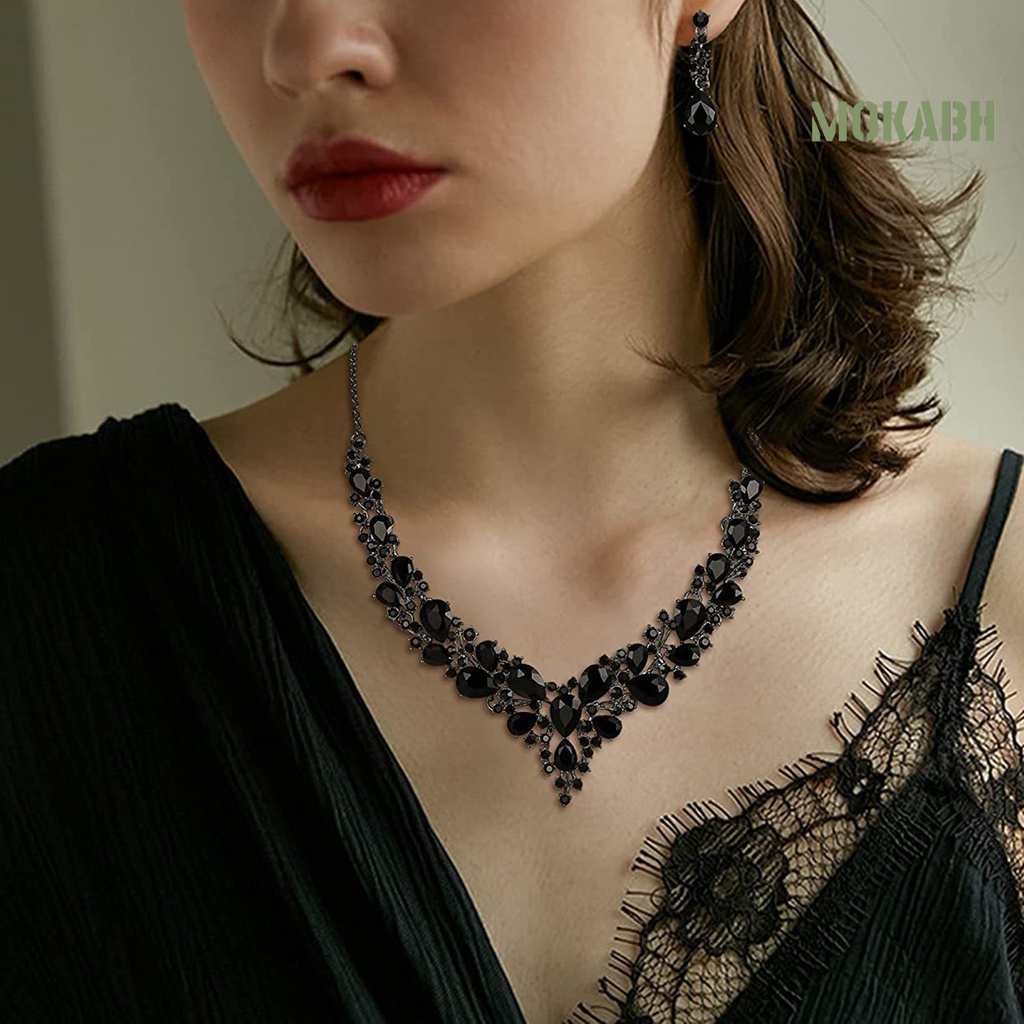 Bộ Vòng cổ + Bông Tai Bằng Hợp Kim Đính Đá Lấp Lánh Thời Trang Sang Trọng Cho Nữ