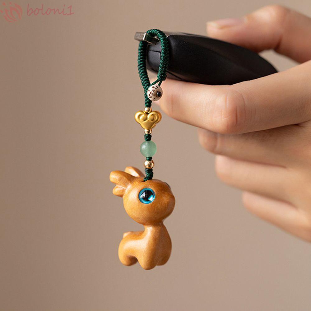 Móc Chìa Khóa / Điện Thoại Bằng Gỗ Đàn Hương Hình Hươu Hoạt Hình Handmade