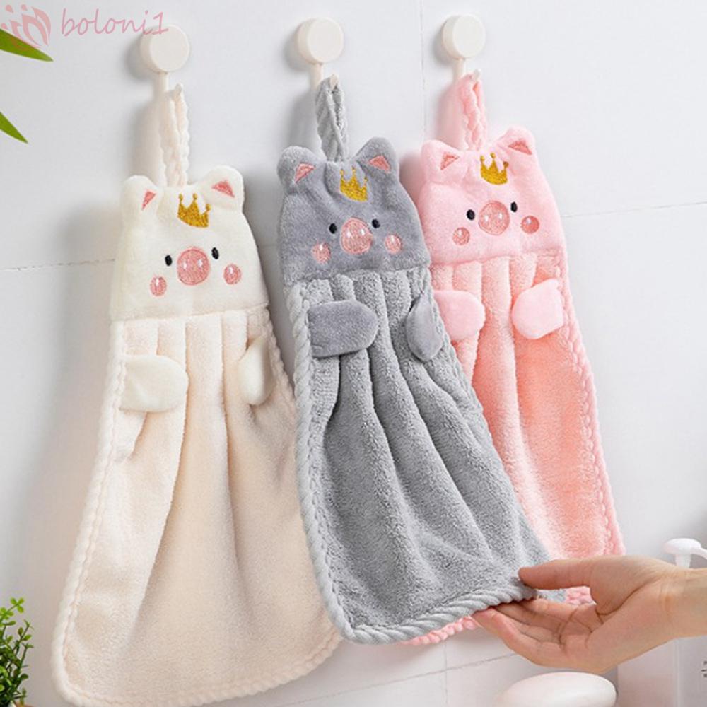Khăn Lau Tay Vải Mềm Thấm Hút Nước Nhanh Khô Thêu Hình Chú Heo Hoạt Hình Dành Cho Phòng Tắm / Nhà Bếp