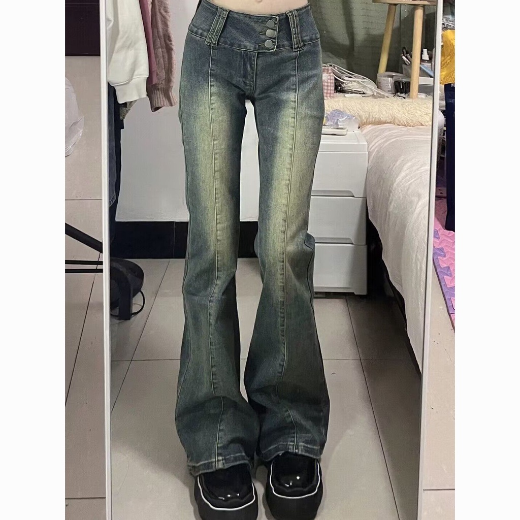 Quần Jean Ống Loe Lưng Thấp Ôm Dáng Phong Cách Cổ Điển 2023