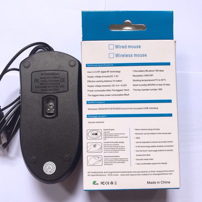 Chuột Máy Vi Tính Văn Phòng Máy Bàn PC Laptop Có Dây Đen Kết Nối Usb 2.0 Dài 1m