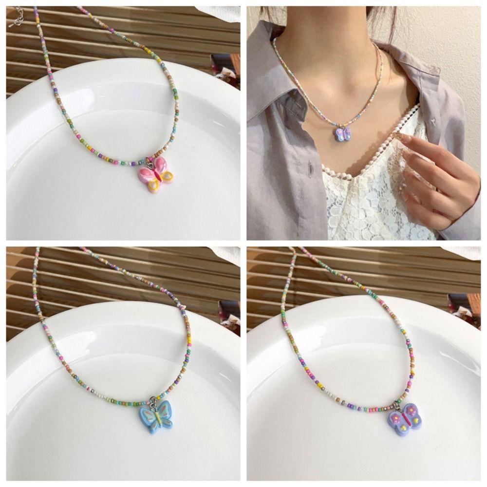 EXPEN Vòng cổ Hạt Acrylic Mặt Bướm Màu Hồng / Tím Ngọt Ngào Phong Cách Hàn Quốc Cho Bé