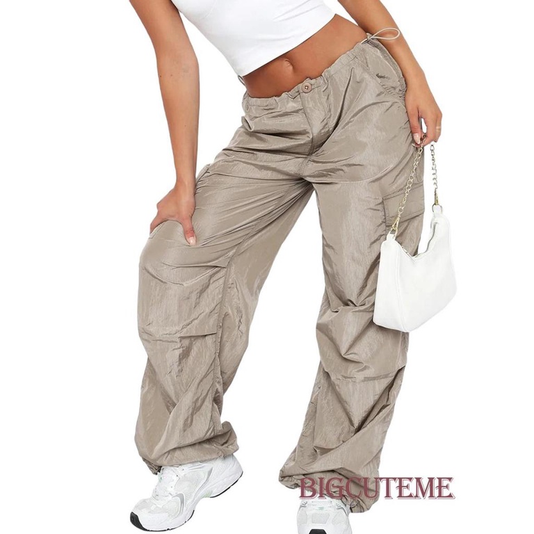 Quần Dài Dáng Rộng Màu Trơn Có Dây Rút Và Túi Cá Tính Cho Nữ