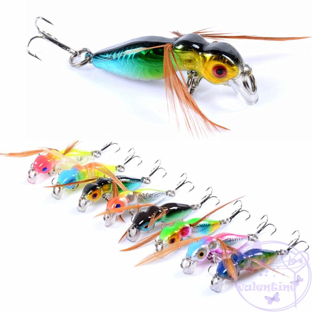 Mồi Câu Cá Giả Bằng Nhựa Cứng 8 Màu Mắt 3D Kèm 10 Móc Câu# Mồi Câu Cá Giả Hình Côn Trùng Kèm Móc Câu