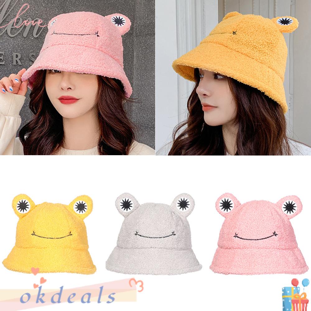Mũ Bucket Nhung Lông Mềm Mại Hình Chú Ếch Đáng Yêu Cho Nữ