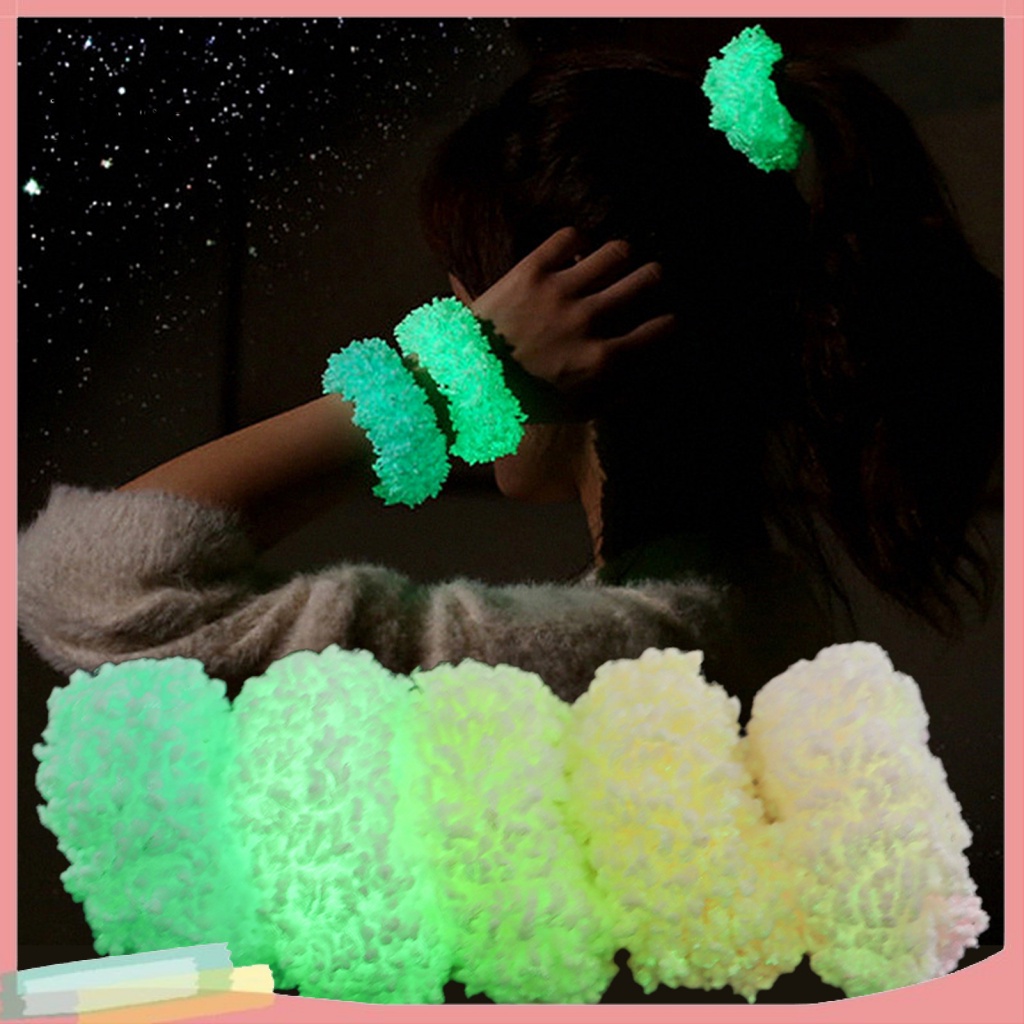 Dây Buộc Tóc Đuôi Ngựa Co Giãn Mềm Mại Màu Trơn Phát Sáng Trong Tối Độ Co Giãn Cao Dành Cho Nữ