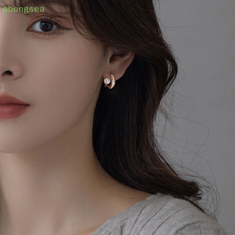 1 Cặp Bông Tai Ngọc Trai Giả Bằng Hợp Kim Thời Trang Hàn Quốc Đơn Giản Dành Cho Nữ