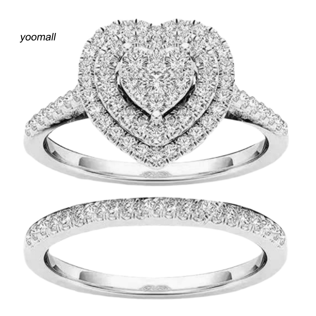 Set 2 Nhẫn Đeo Tay Kim Loại Đính Đá Thời Trang Cho Nữ