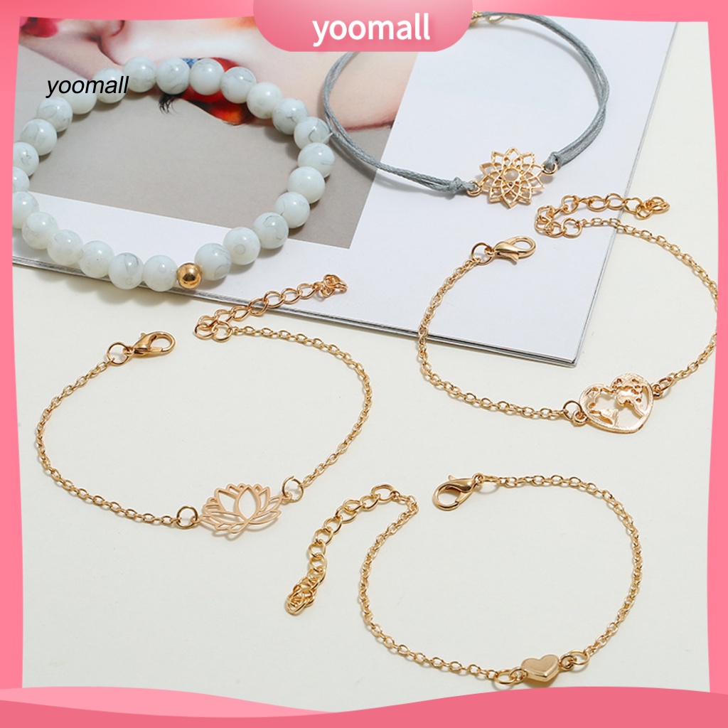 Set 5 Vòng Tay Hoa Sen Rỗng Sáng Điều Chỉnh Được Cho Nữ