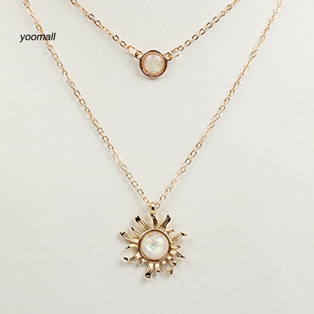 Vòng cổ Hai Lớp Mặt Hoa Hướng Dương Sáng Bóng Tinh Tế Cho Nữ