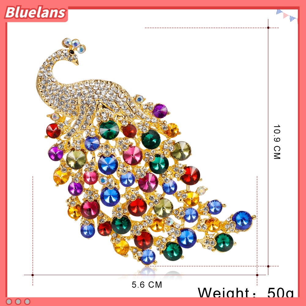 [BLS] Trâm Cài Áo Hình Chim Công Đính Đá Pha Lê Nhiều Màu Sắc