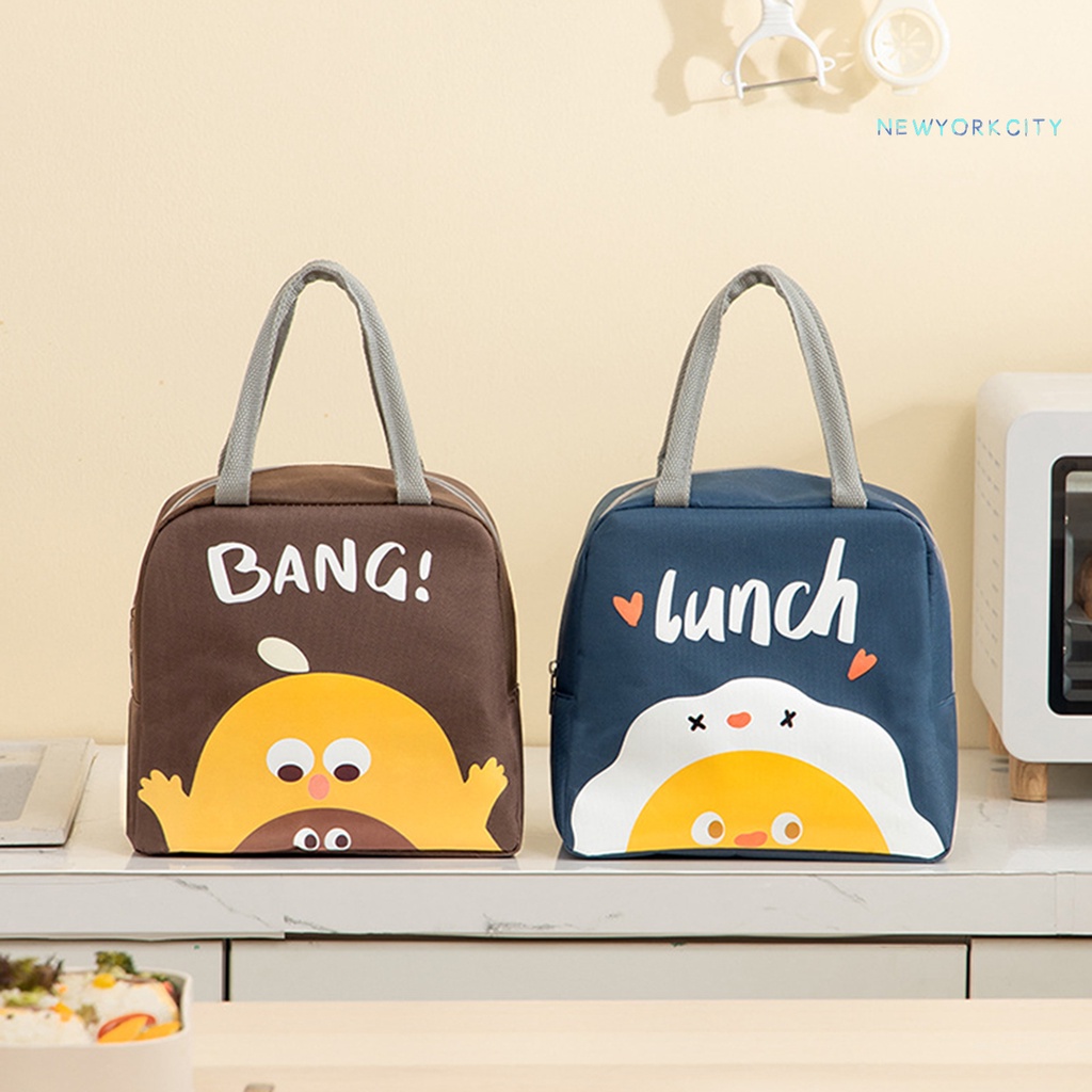 Túi Đựng Hộp Cơm Trưa Giữ Nhiệt / Lạnh Bằng Vải Oxford Chống Nước Chống Bụi Có Quai Cầm Và Khóa Kéo In Họa Tiết Dễ Thương