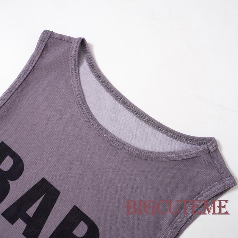 Đầm Lưới Dài Không Tay Cổ Thuyền In Chữ Thời Trang Mùa Hè Dành Cho Nữ