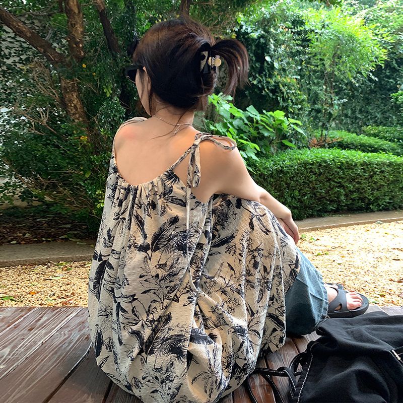 Đầm Hai Dây Dáng Rộng In Họa Tiết Phong Cách Cổ Điển Thời Trang Mùa Hè Cho Mẹ Bầu